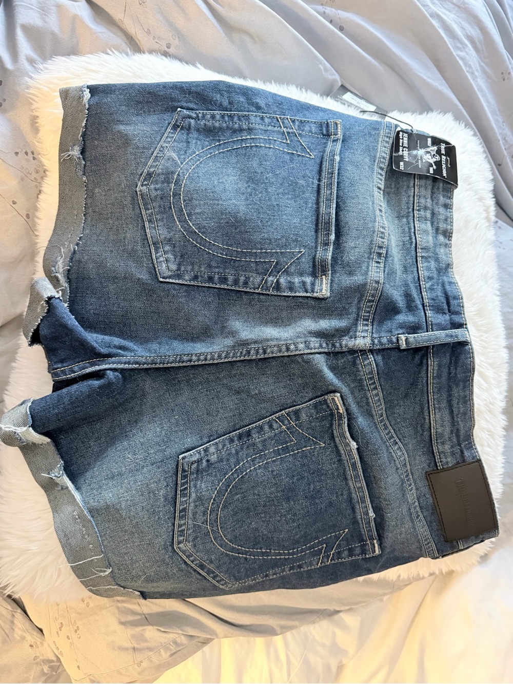 True Religion Jennie Curvy High Rise Shorts in Blue